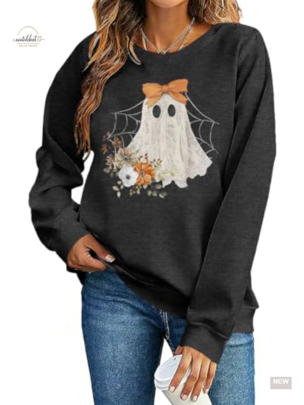 Halloween Spooky Season Sweatshirt Women Cute Ghost Graphic Pullover